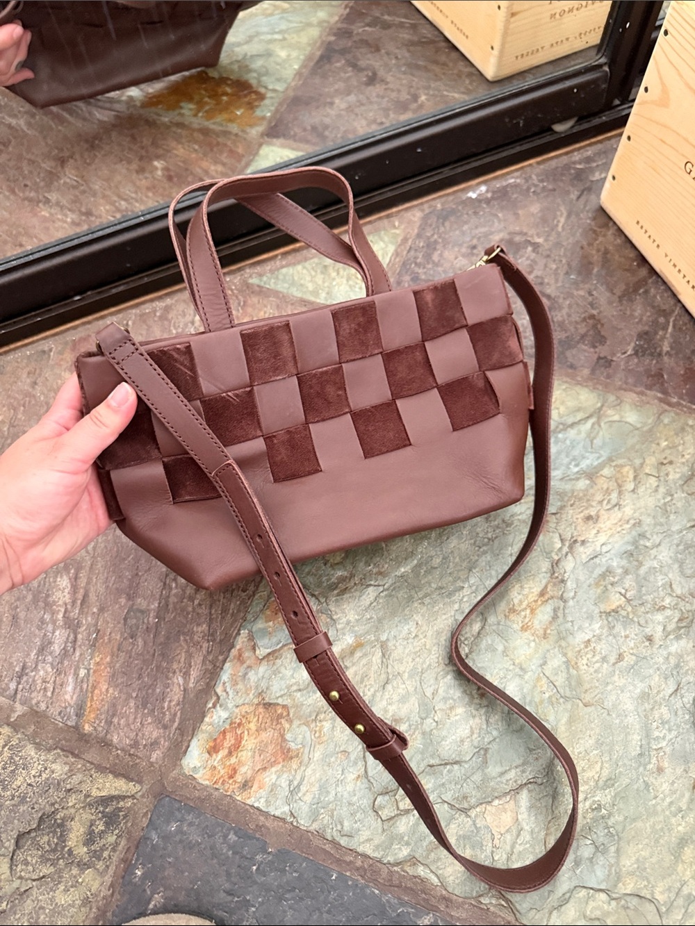 Madewell genuine leather/suede woven Leather Crossbody Tote